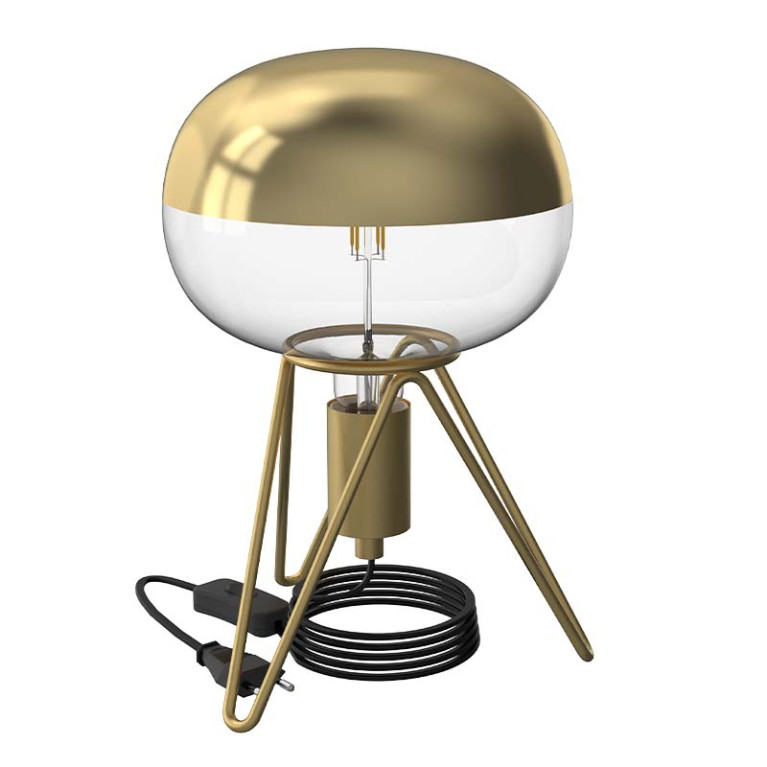 Calex Tafellamp Driepoot Goud met snoer en schakelaar E27 Product met lichtbron
