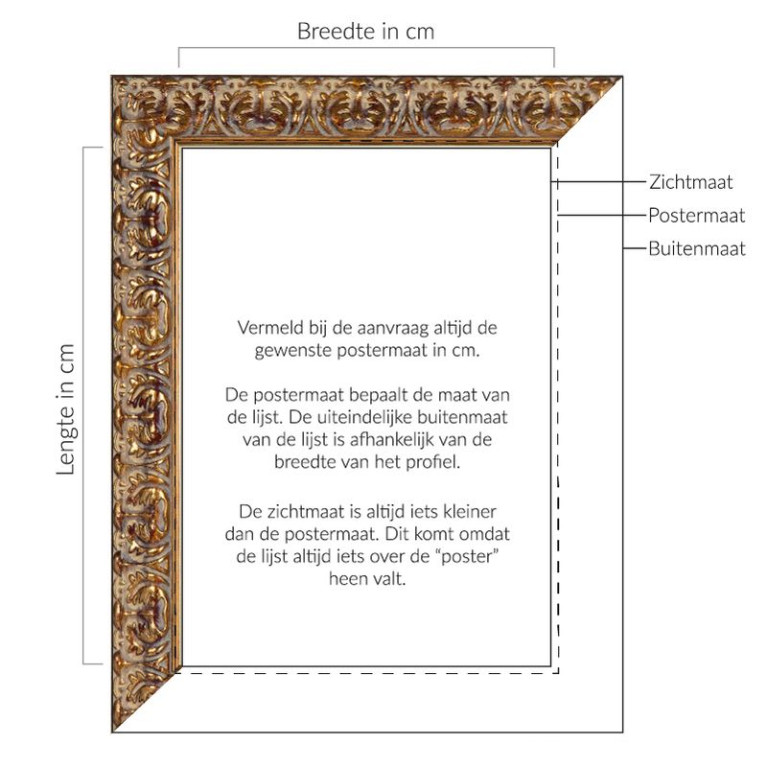Fotolijst Germain Goud - Maatwerk Calculator - Maatwerk Uitleg