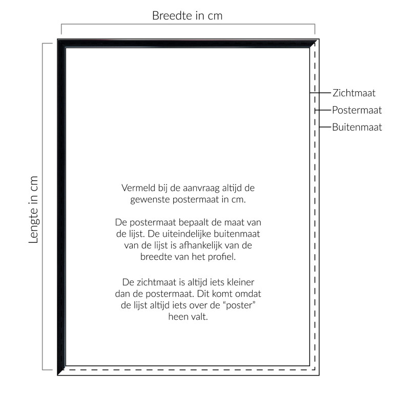 Wissellijst Aluminium Mat Zwart - Helder Glas - Maatwerk Calculator