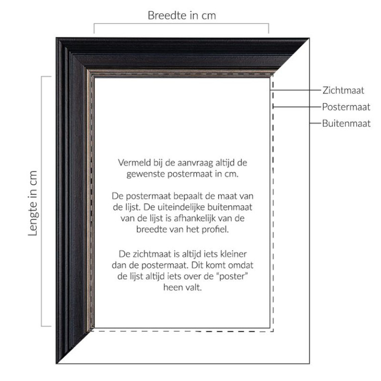 Fotolijst Mozart Zwart/Zilver - Maatwerk Calculator - Maatwerk Uitleg